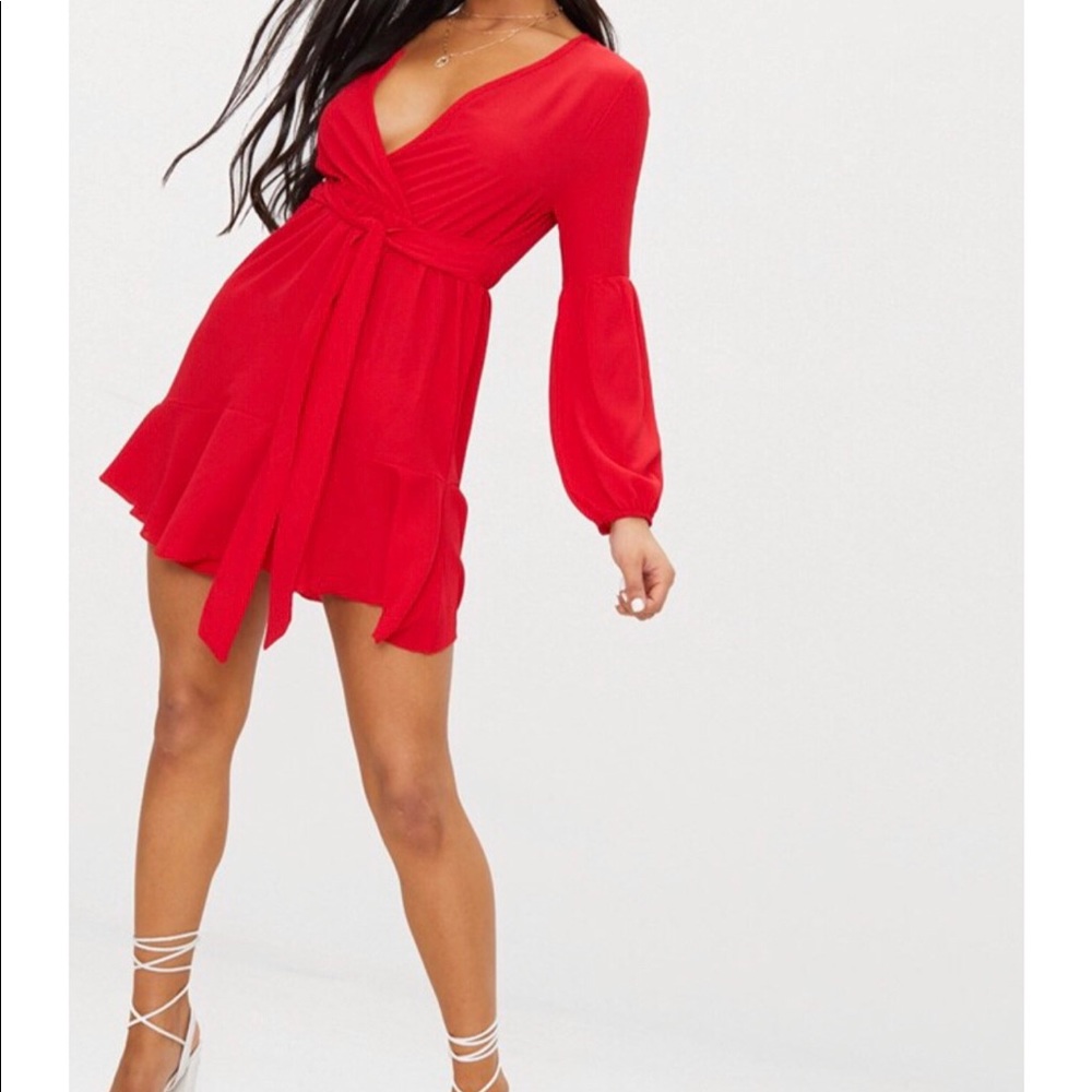 Red Long Sleeve Mini Dress